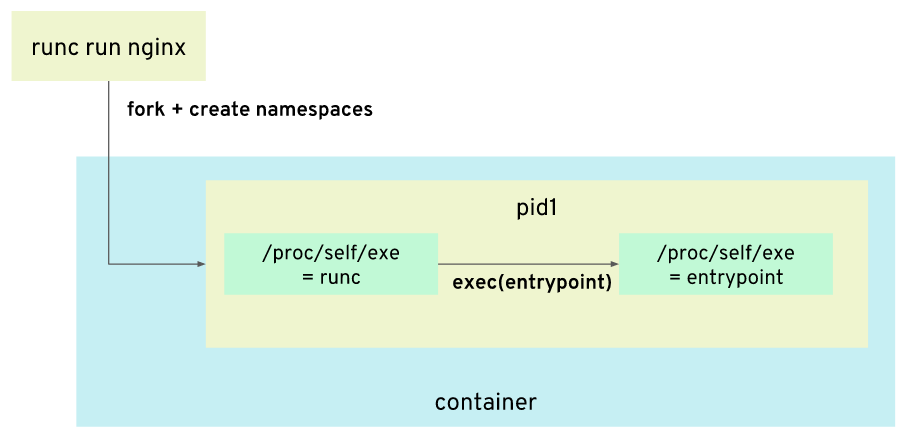 runc does a fork and unshares namespaces